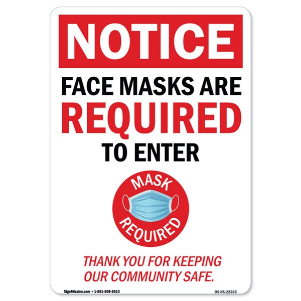 Public Safety Sign-Notice-Face Mask Are Required to Enter, Heavy Duty, 12" H, A-1218-22669
